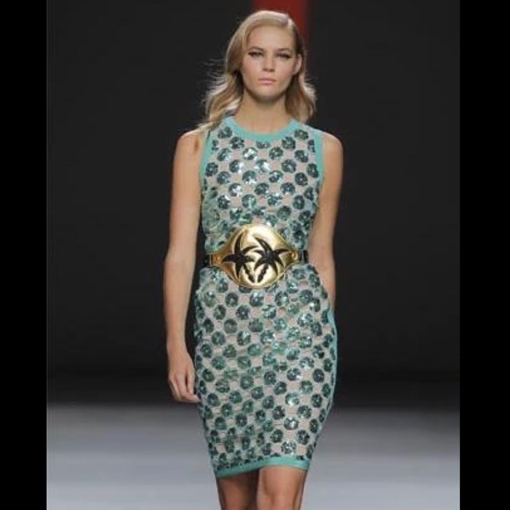 New Hoss Green Sequin w Sheath Dress